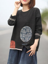 Vintage Jacquard Split-Front Button Round Neck Sweater